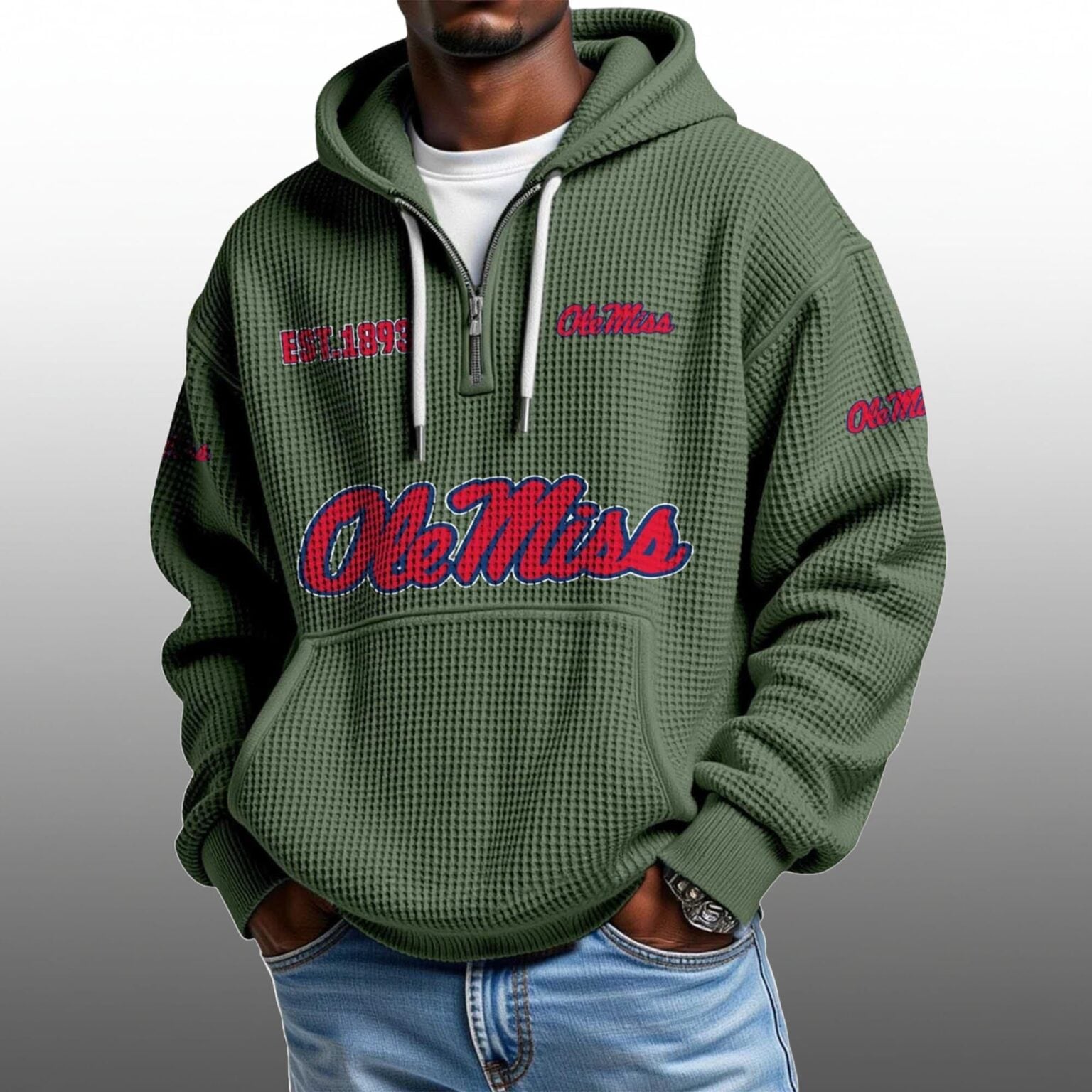 Ole Miss EST 1893 Half Quarter Zip Waffle Hoodie - Grishko
