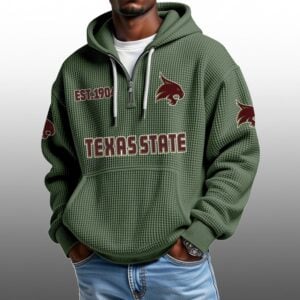Texas State EST 1904 Half Quarter Zip Waffle Hoodie 1
