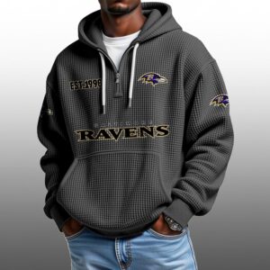 Ravens EST 1996 Half Quarter Zip Waffle Hoodie 1