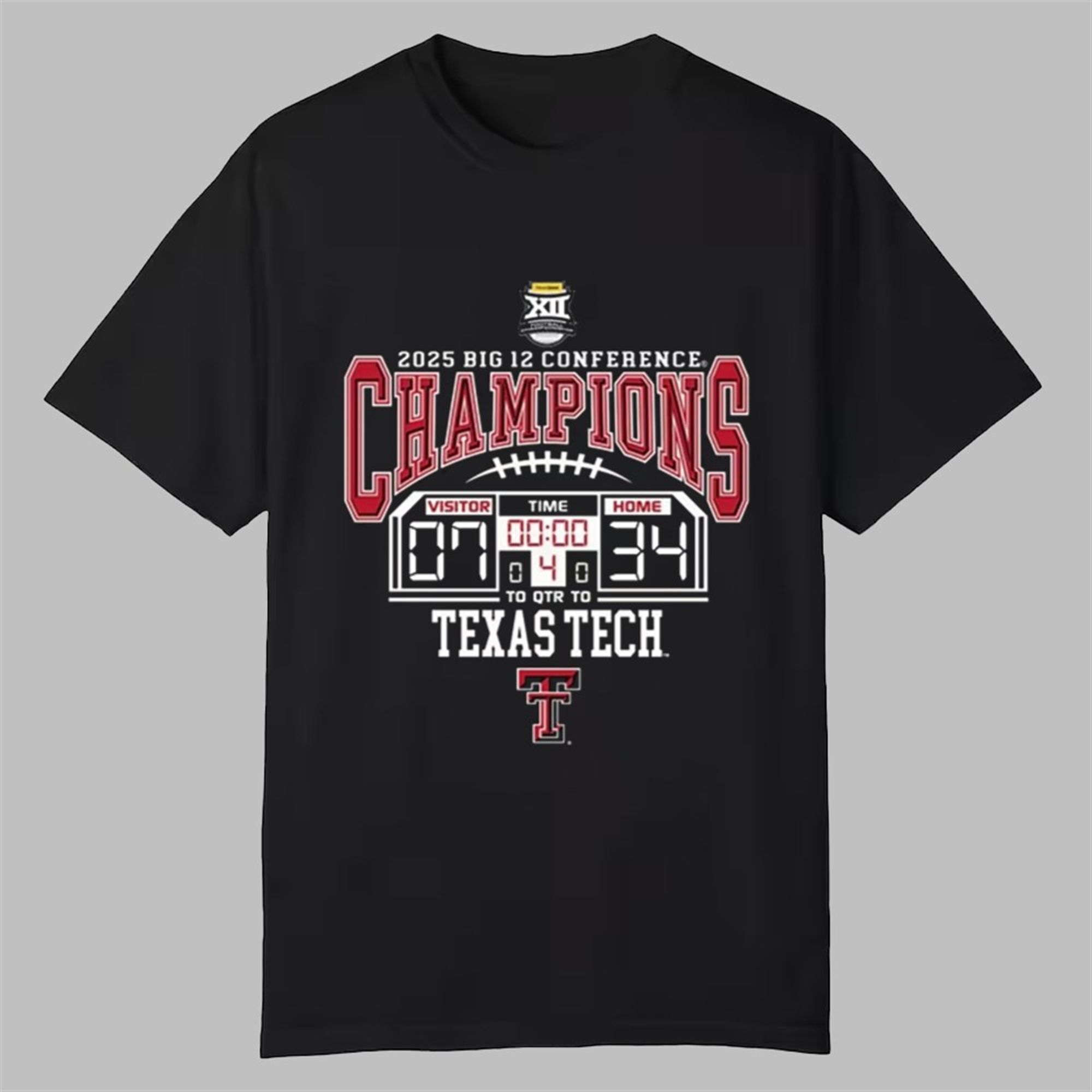 Tech Red Raiders 2025 Big 12 Champions Score Shirt 1 Tech Red Raiders 2025 Big 12 Champions Score Shirt 0 0