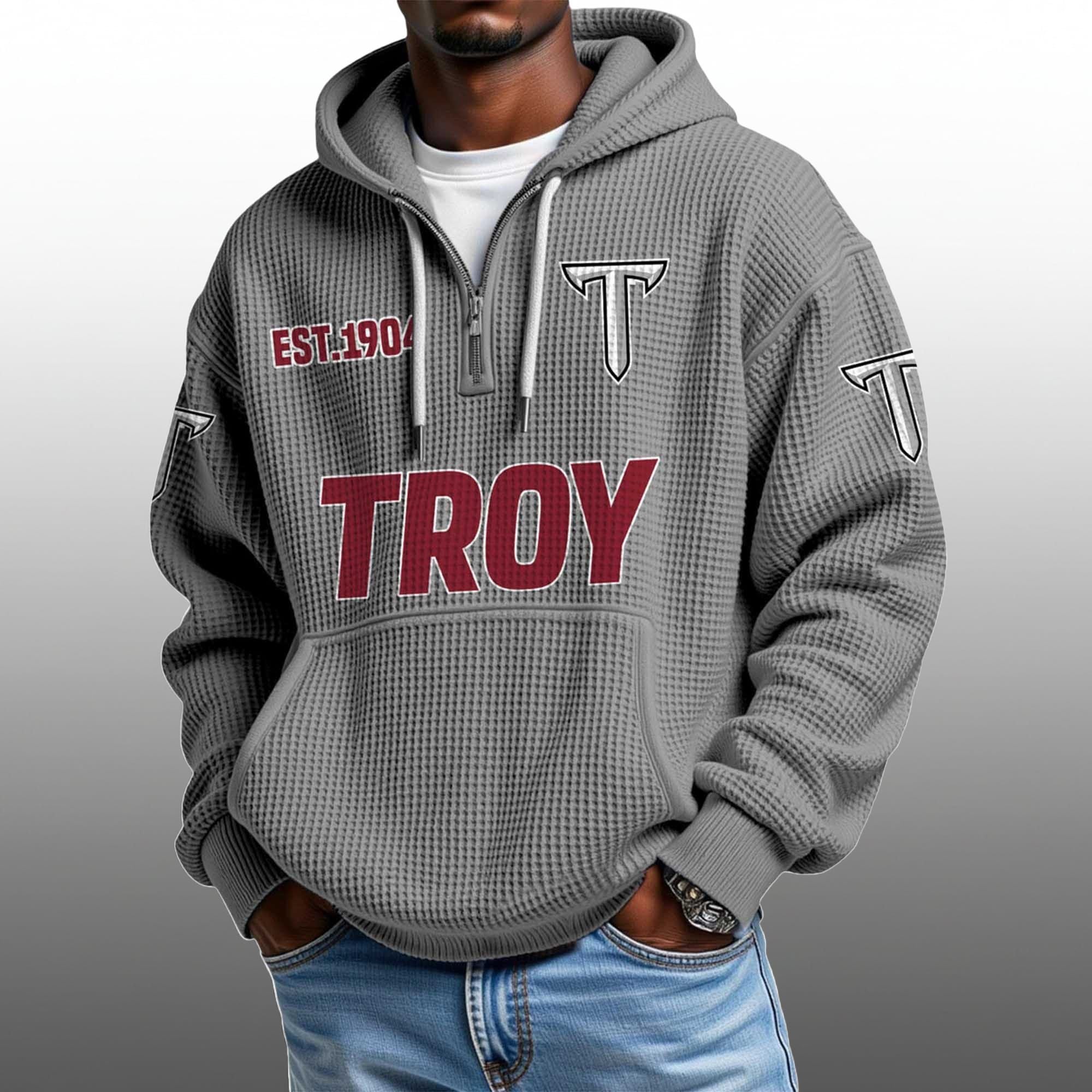 Troy EST 1904 Half Quarter Zip Waffle Hoodie 1 Troy EST 1904 Half Quarter Zip Waffle Hoodie 1