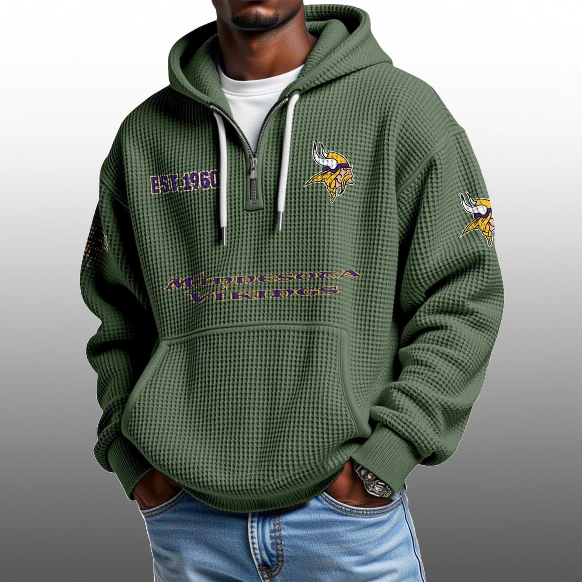 Vikings EST 1960 Half Quarter Zip Waffle Hoodie 1 Vikings EST 1960 Half Quarter Zip Waffle Hoodie 1