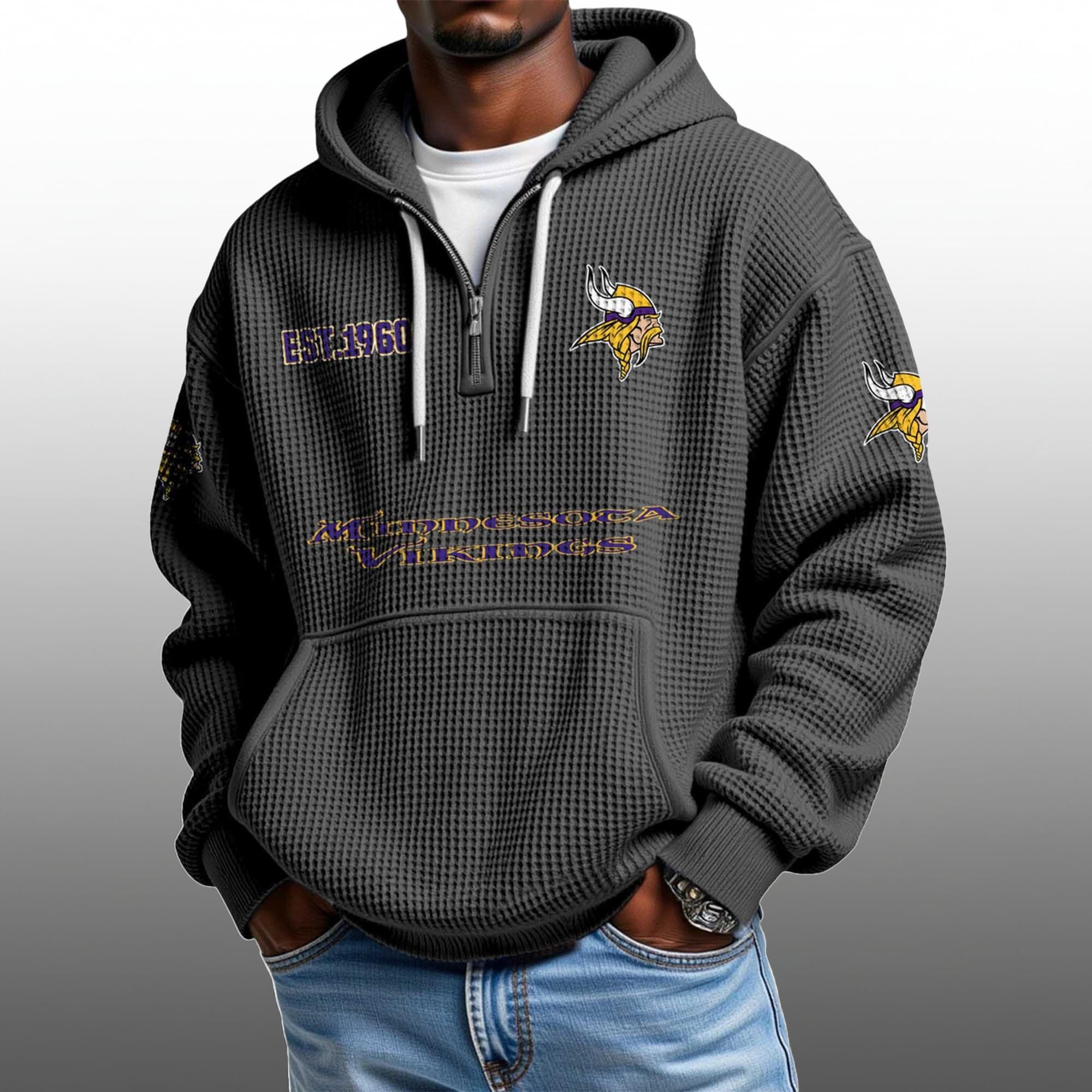 Vikings EST 1960 Half Quarter Zip Waffle Hoodie 4 Vikings EST 1960 Half Quarter Zip Waffle Hoodie 4