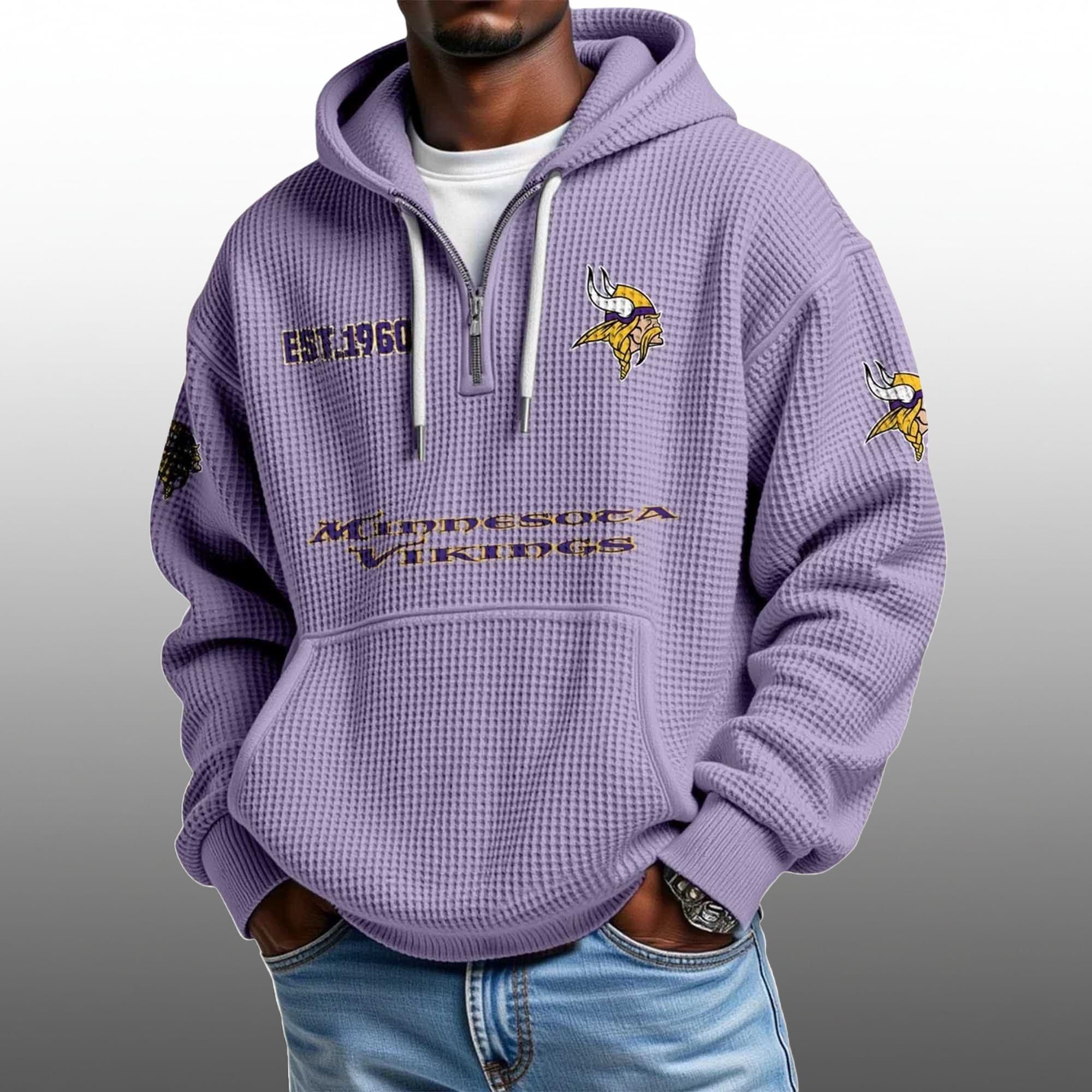 Vikings EST 1960 Half Quarter Zip Waffle Hoodie 5 Vikings EST 1960 Half Quarter Zip Waffle Hoodie