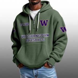 Washington Huskies EST 1889 Half Quarter Zip Waffle Hoodie 1