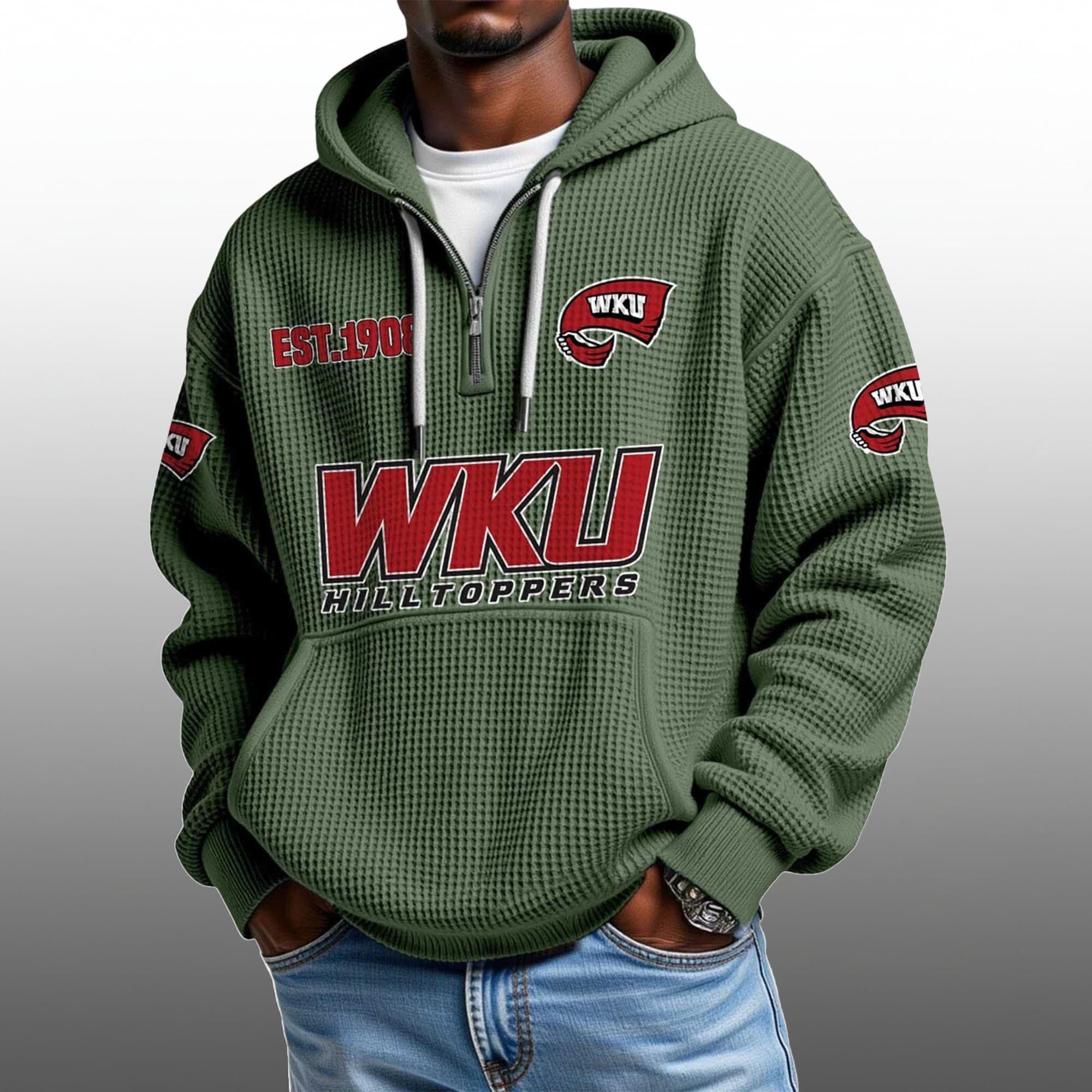 WKU Hilltoppers EST 1908 Half Quarter Zip Waffle Hoodie 1 WKU Hilltoppers EST 1908 Half Quarter Zip Waffle Hoodie 1