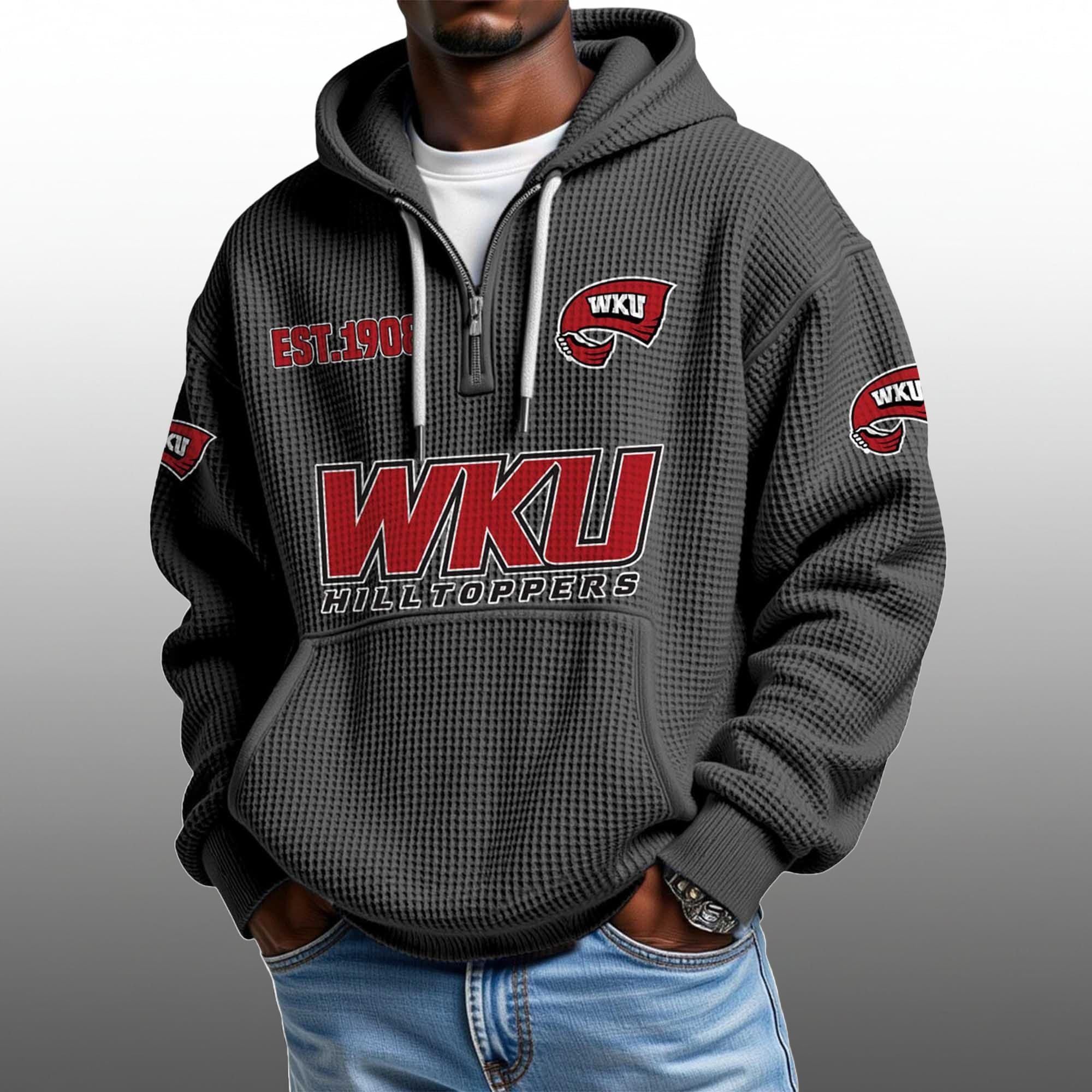WKU Hilltoppers EST 1908 Half Quarter Zip Waffle Hoodie 2 WKU Hilltoppers EST 1908 Half Quarter Zip Waffle Hoodie 2