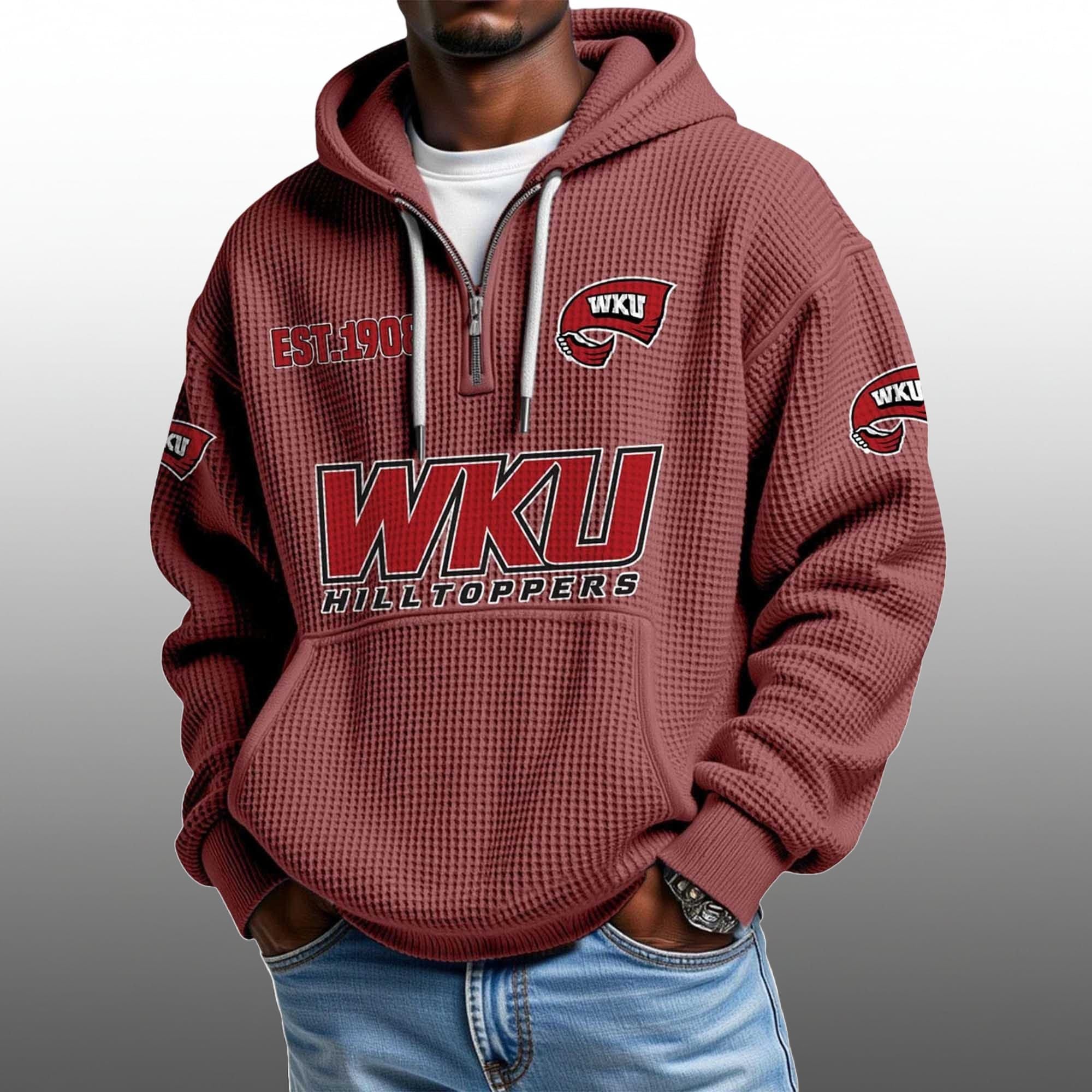 WKU Hilltoppers EST 1908 Half Quarter Zip Waffle Hoodie 3 WKU Hilltoppers EST 1908 Half Quarter Zip Waffle Hoodie 3
