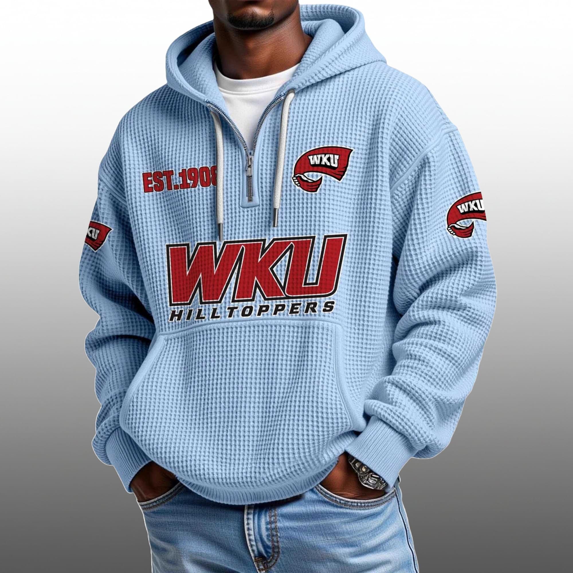 WKU Hilltoppers EST 1908 Half Quarter Zip Waffle Hoodie 4 WKU Hilltoppers EST 1908 Half Quarter Zip Waffle Hoodie 4