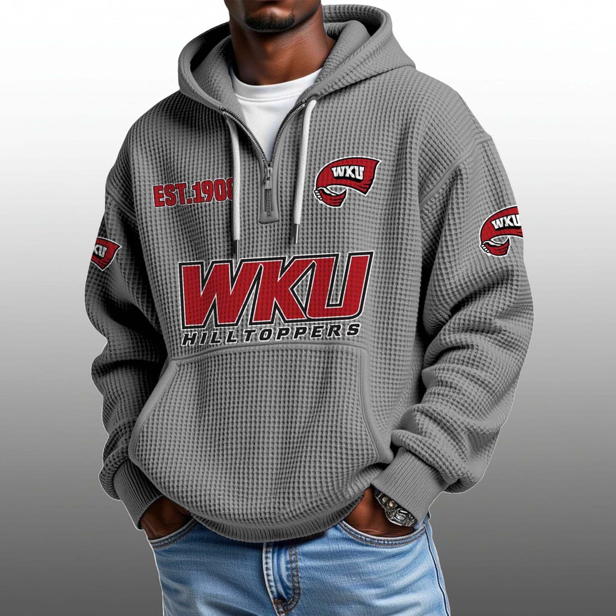 WKU Hilltoppers EST 1908 Half Quarter Zip Waffle Hoodie 5 WKU Hilltoppers EST 1908 Half Quarter Zip Waffle Hoodie