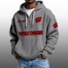 Wisconsin EST 1889 Half Quarter Zip Waffle Hoodie