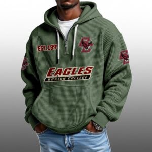 Eagles Boston College EST 1893 Half Quarter Zip Waffle Hoodie 1
