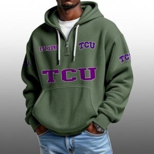 TCU EST 1896 Half Quarter Zip Waffle Hoodie 1