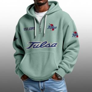 Tulsa EST 1895 Half Quarter Zip Waffle Hoodie 1