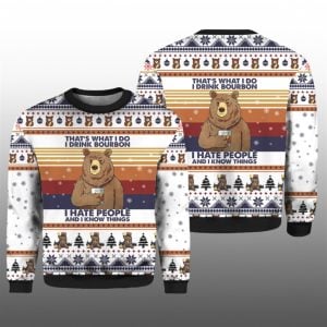 Bear Drink Bourbon Whiskey Ugly Sweater 2025 Christmas 1 1