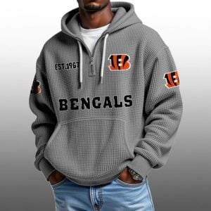 Bengals EST 1967 Half Quarter Zip Waffle Hoodie 1