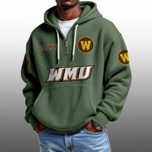 Western Michigan EST 1906 Half Quarter Zip Waffle Hoodie 1