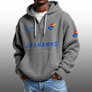 Jayhawks EST 1890 Half Quarter Zip Waffle Hoodie 1