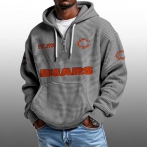 Bears EST 1920 Half Quarter Zip Waffle Hoodie 1