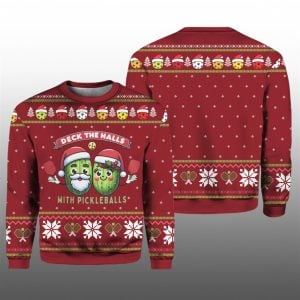 2025 Christmas Deck The Halls With Pickleballs Ugly Christmas Sweater 1 1