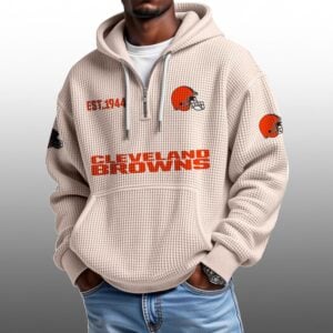 Browns EST 1944 Half Quarter Zip Waffle Hoodie 1