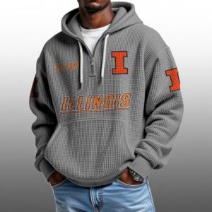 Illinois EST 1890 Half Quarter Zip Waffle Hoodie 1