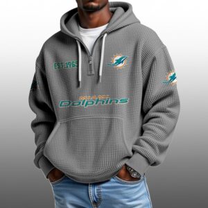 Dolphins EST 1965 Half Quarter Zip Waffle Hoodie 1