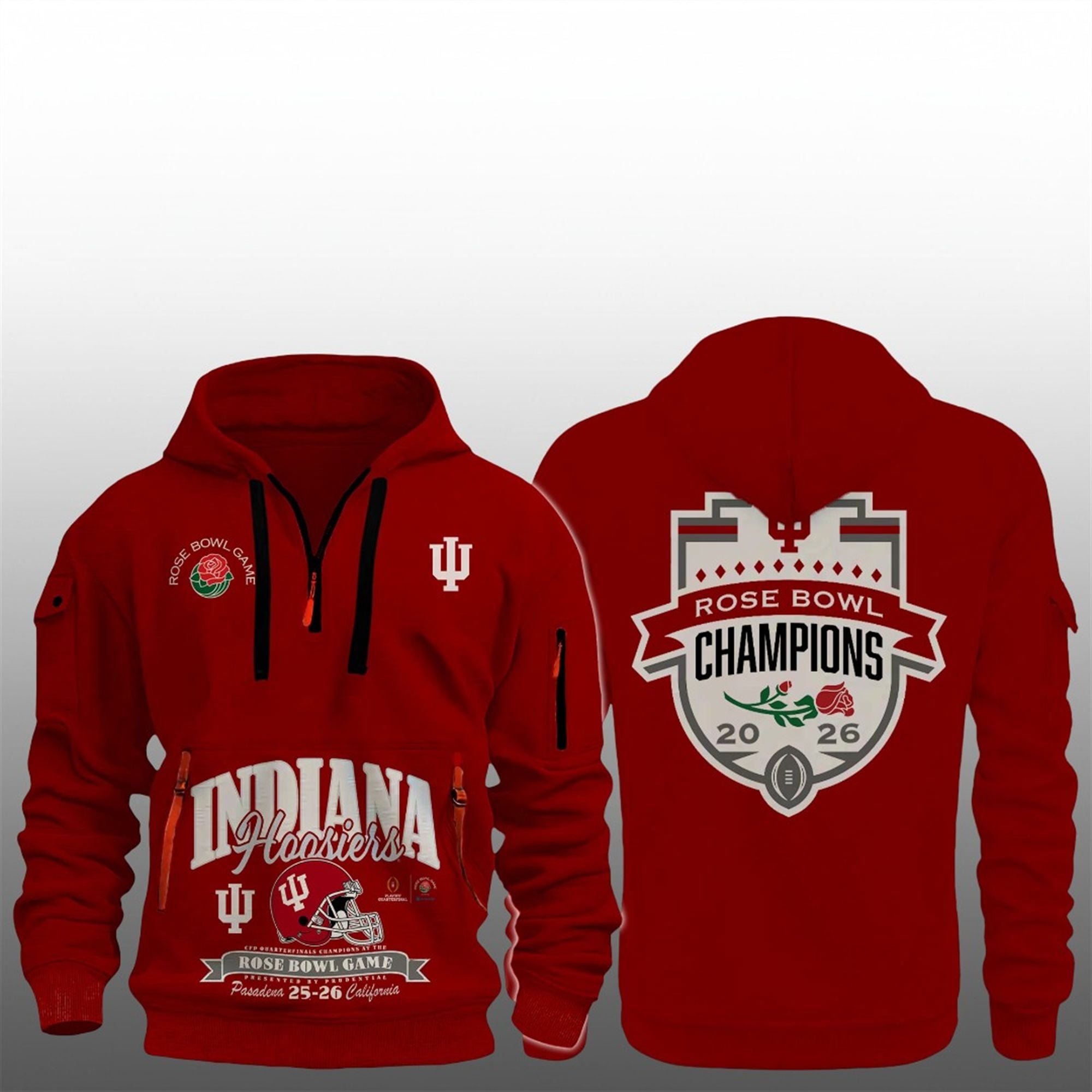 1 Hoosiers Bowl Game Champions 2026 Celebrating Quarter Zip Hoodie 1 Hoosiers Bowl Game Champions 2026 Celebrating Quarter Zip Hoodie