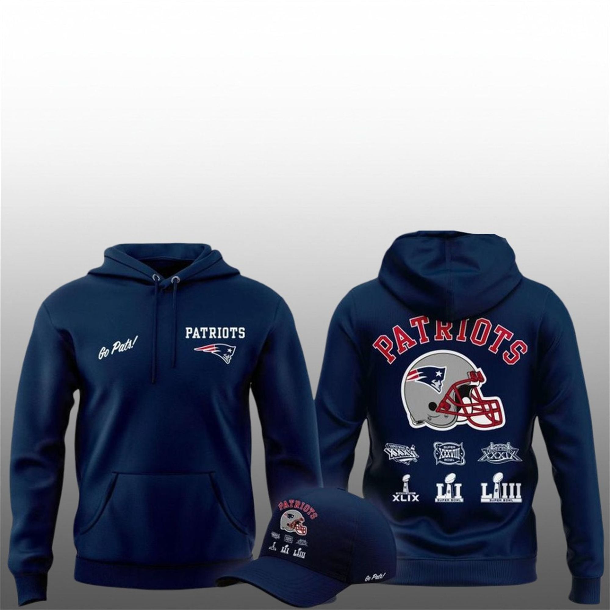 1 NE Patriots 2026 Title Patches Celebrate Hoodie 1 NE Patriots 2026 Title Patches Celebrate Hoodie