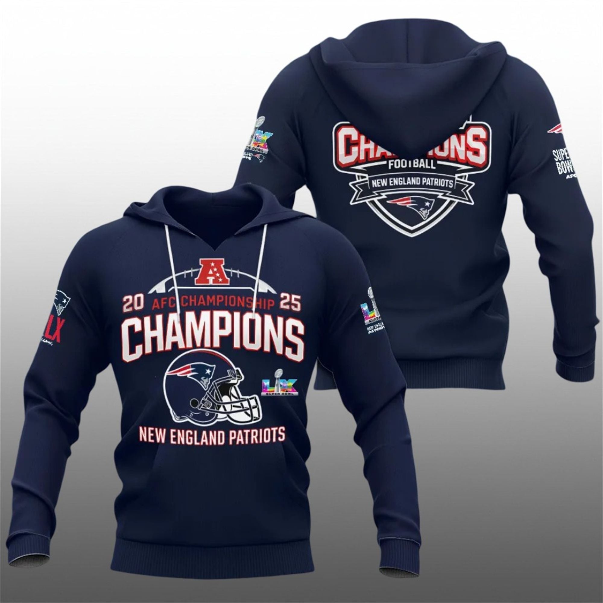 Patriots 2025 AFC Bowl Championship Champions Bowl LX Hoodie Patriots 2025 AFC Bowl Championship Champions Bowl LX Hoodie