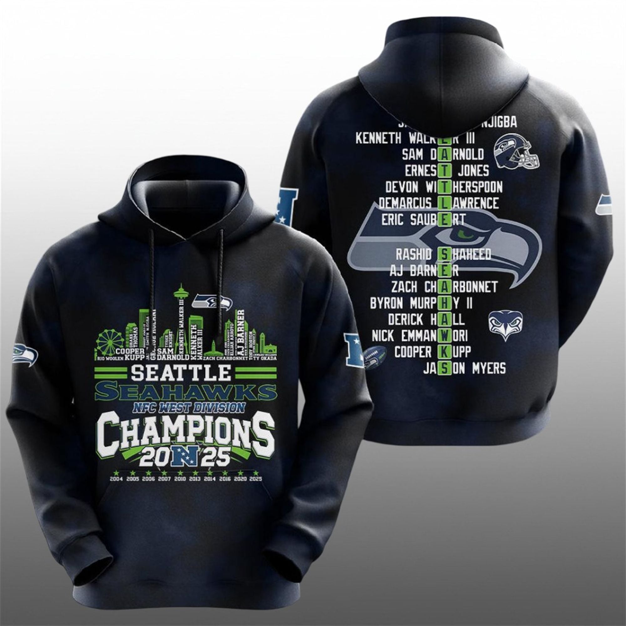 11 Seahawks 2025 NFC Conference West Division Champions Hoodie 11 Seahawks 2025 NFC Conference West Division Champions Hoodie