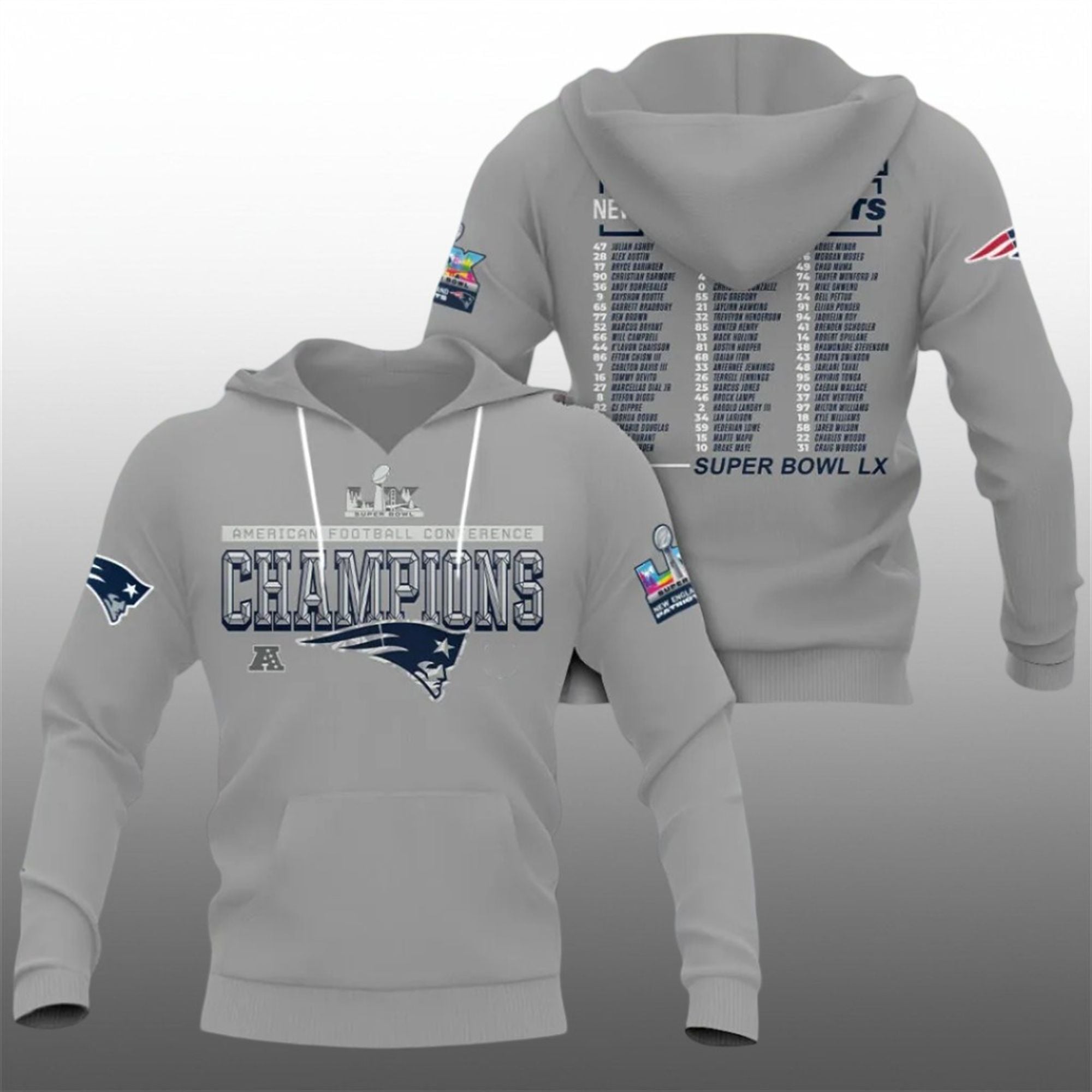 2026 NE Patriots American Football Conference Champions Bowl LX Players Shirt 2 17 NE Patriots American Football Conference Champions Bowl LX Players Hoodie