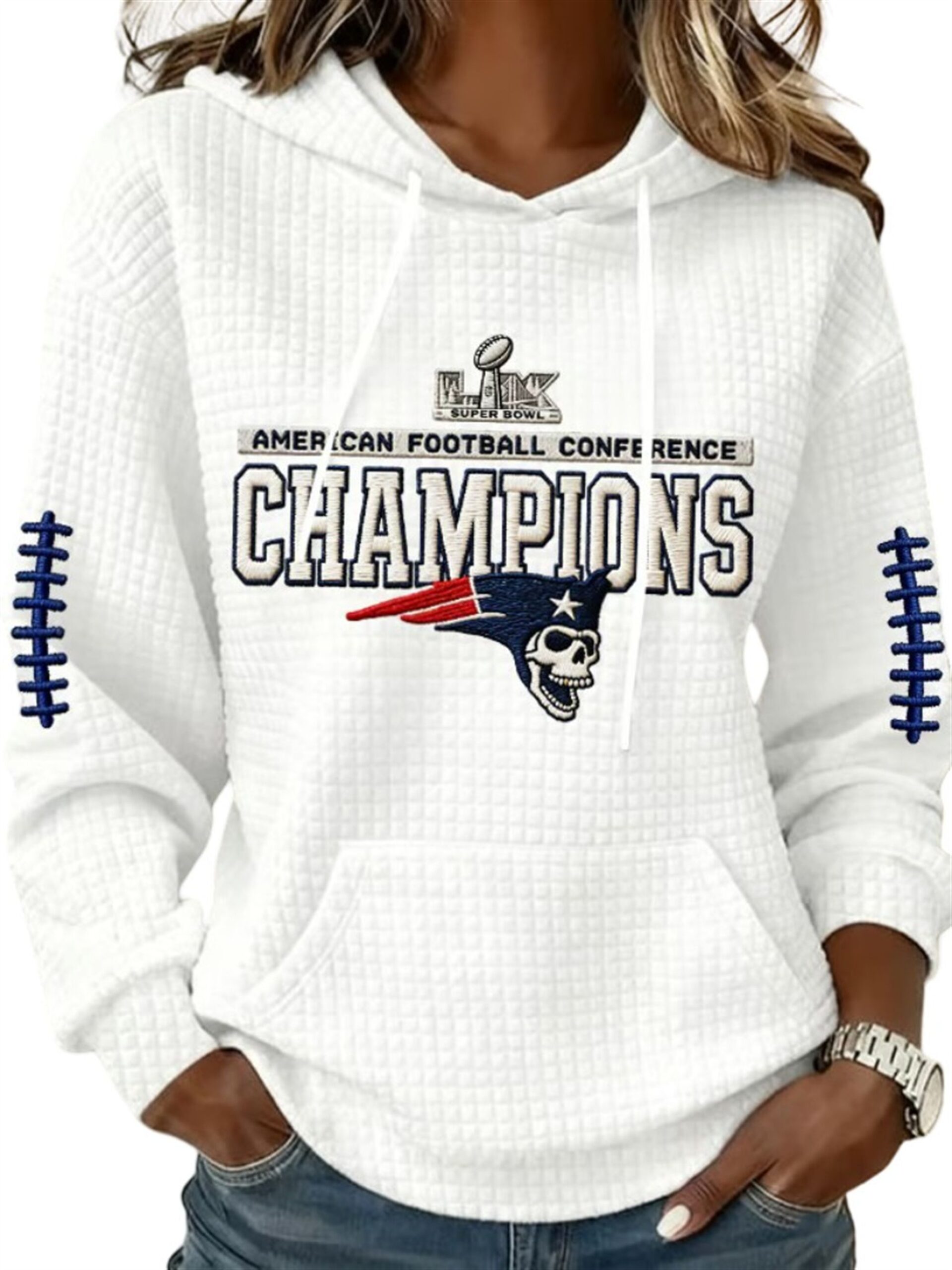 2026 NE Patriots AFC Champions SB LX Waffle Hoodie 1 2026 NE Patriots AFC Champions SB LX Waffle Hoodie 1