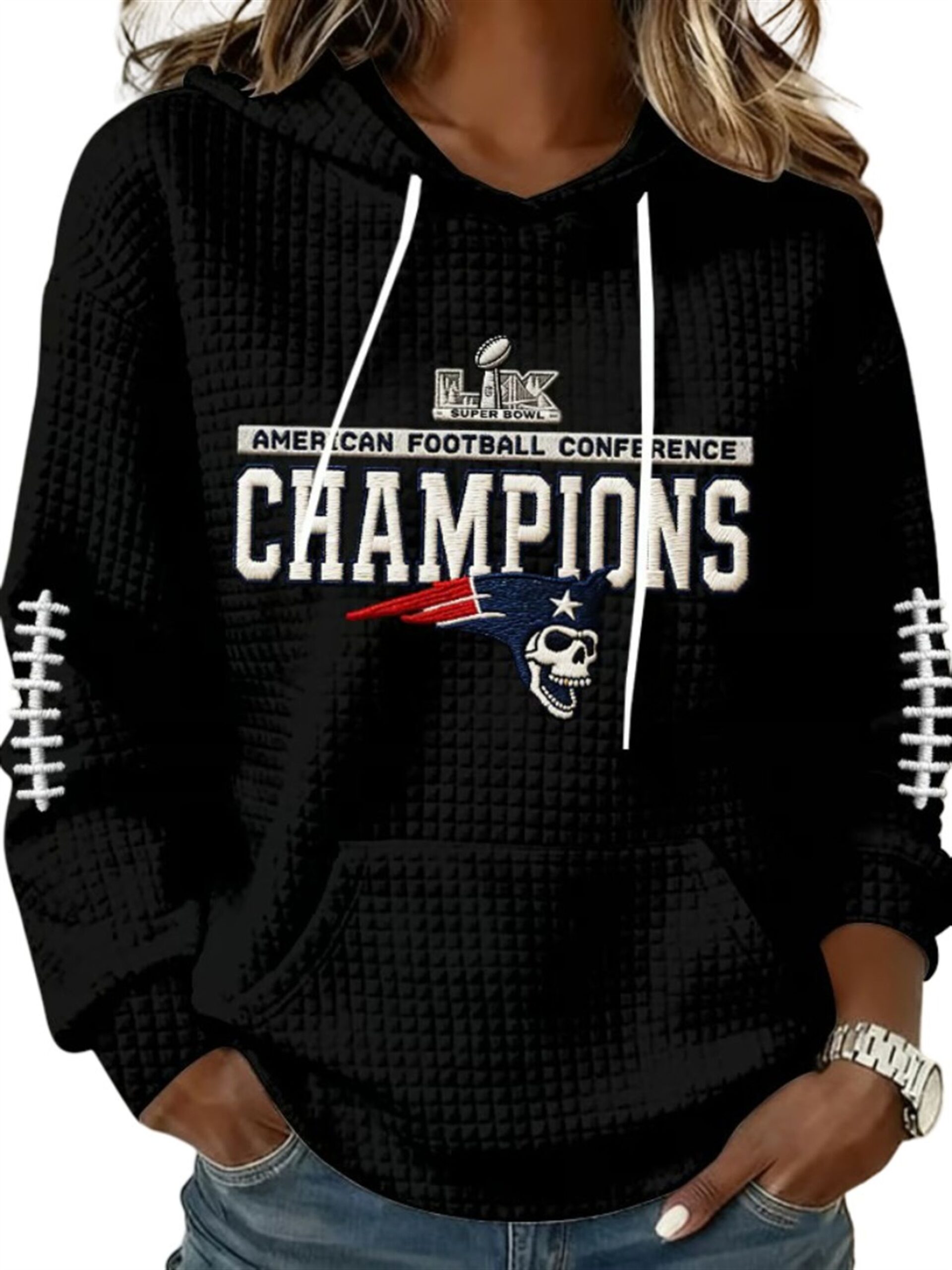2026 NE Patriots AFC Champions SB LX Waffle Hoodie 3 2026 NE Patriots AFC Champions SB LX Waffle Hoodie 3