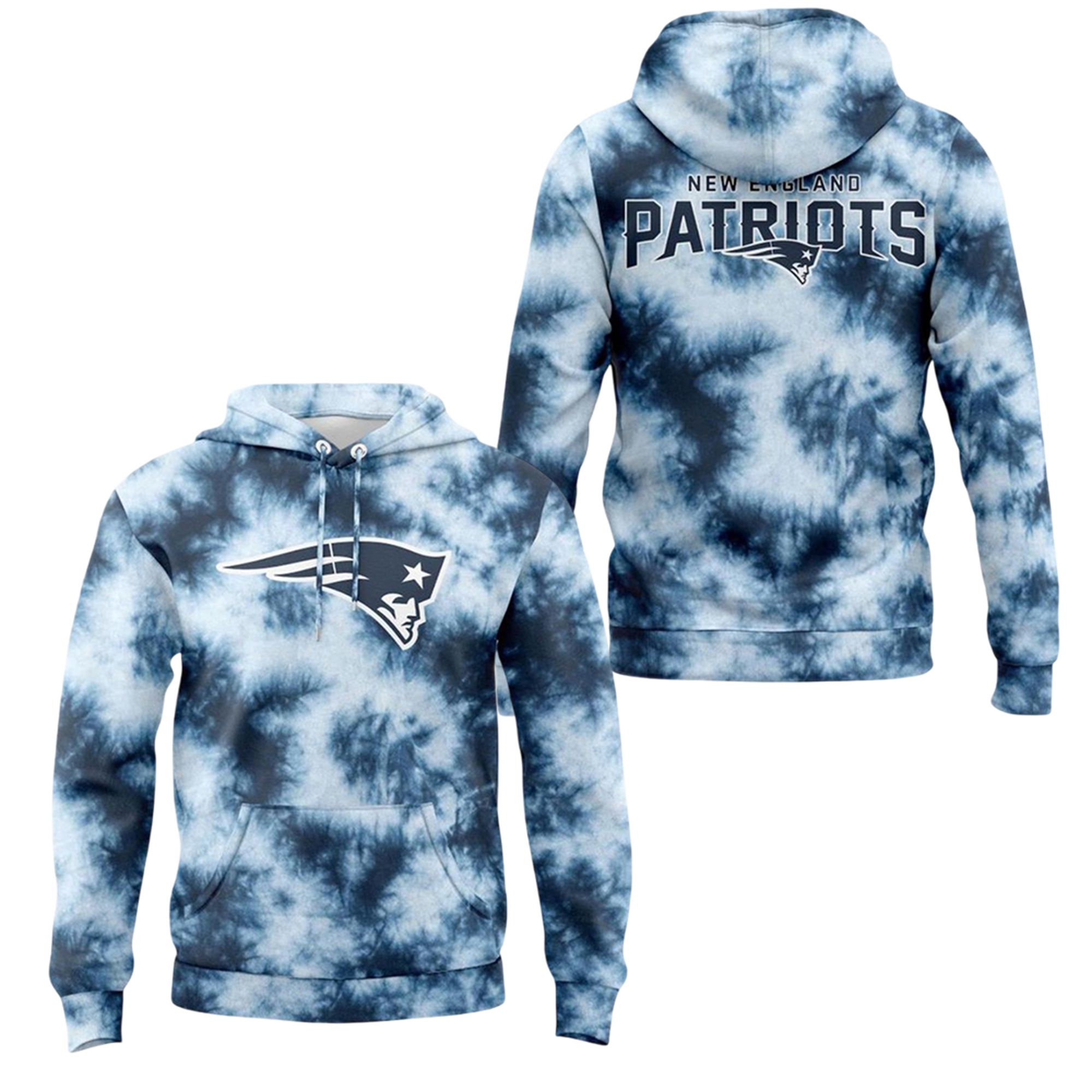 2026 NE Patriots Blue Tie Dye Hoodie 1 2026 NE Patriots Blue Tie Dye Hoodie 0