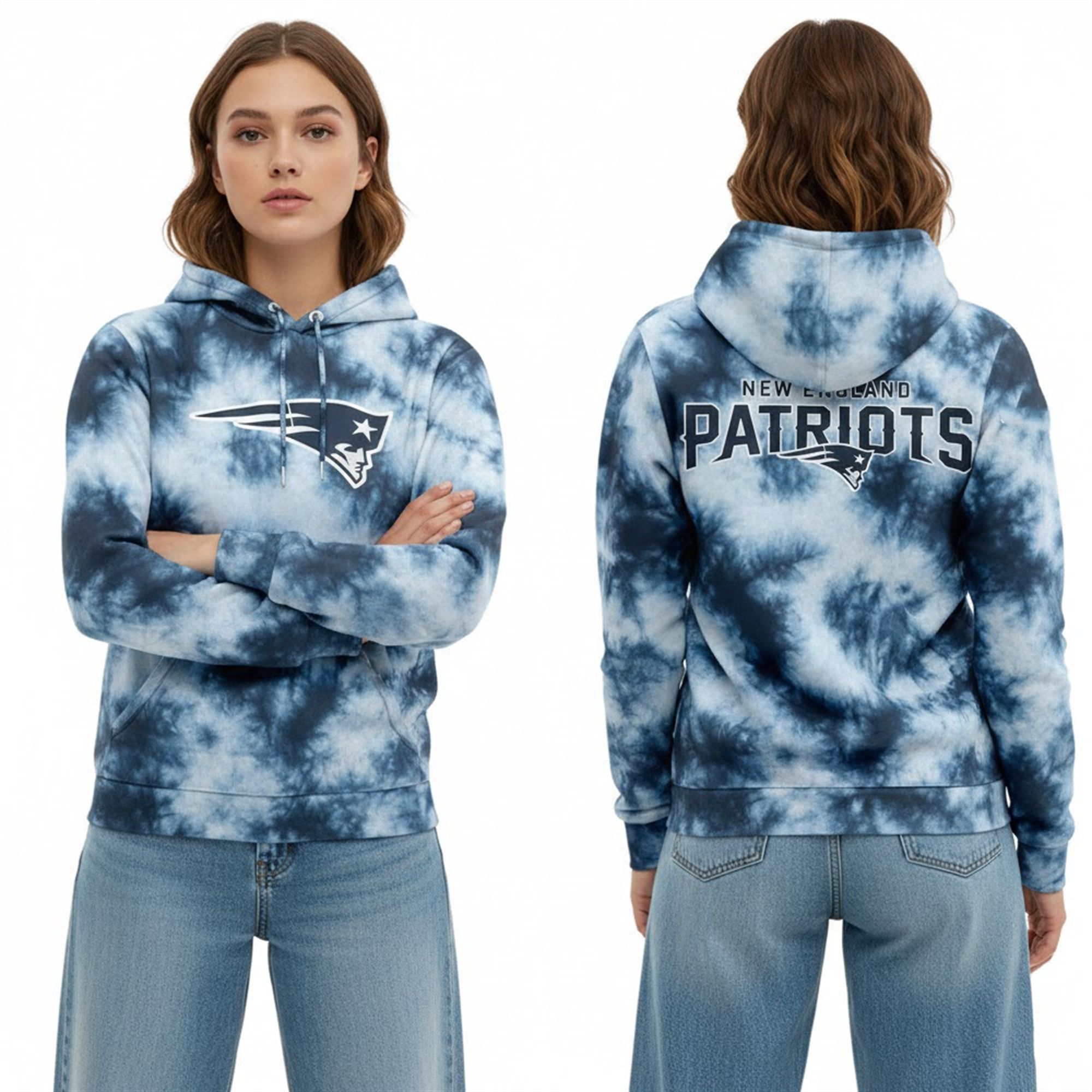 2026 NE Patriots Blue Tie Dye Hoodie 4 2026 NE Patriots Blue Tie Dye Hoodie 3