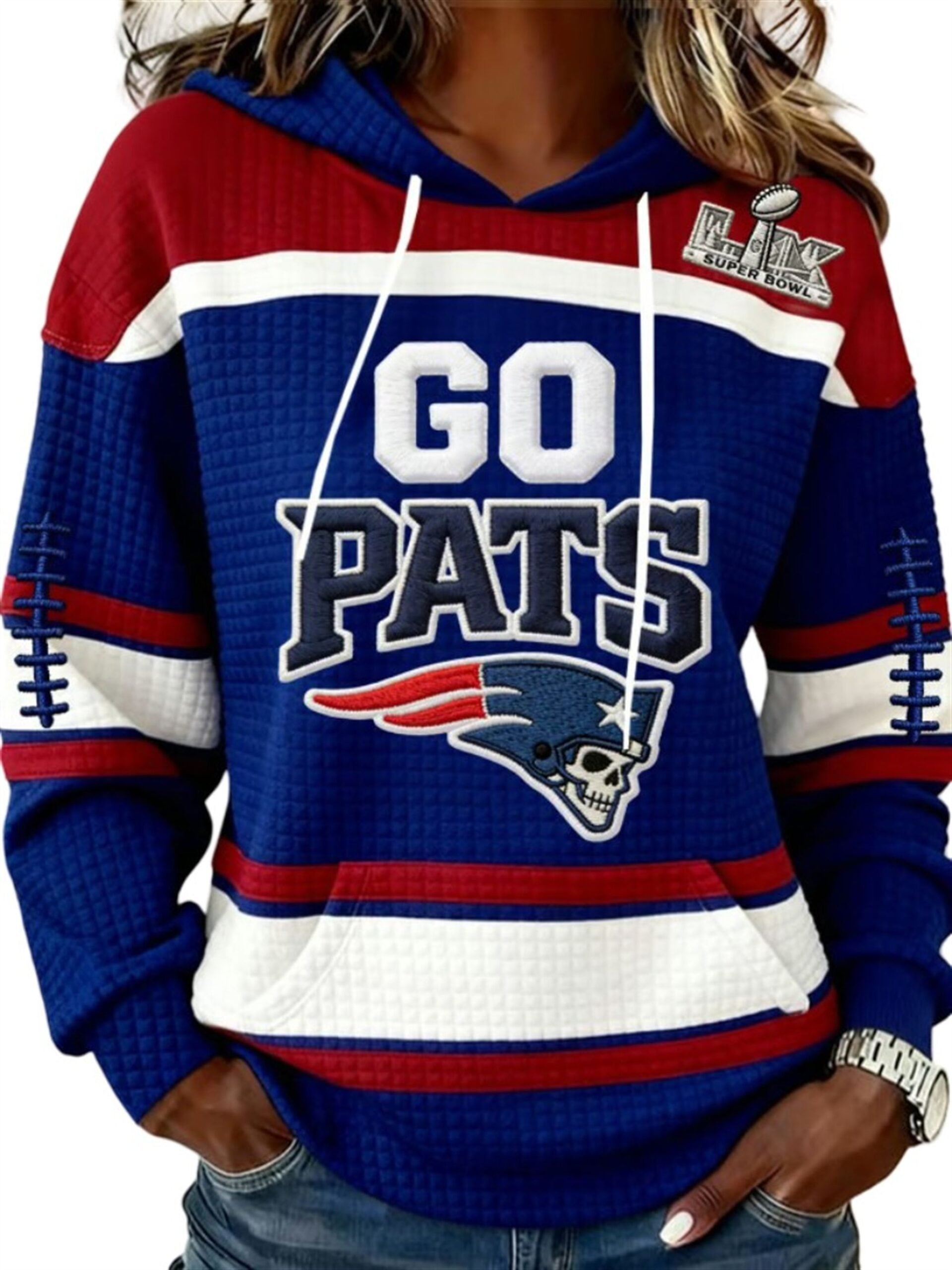 2026 NE Patriots Go Pats SB LX Waffle Hoodie 2026 NE Patriots Go Pats SB LX Waffle Hoodie