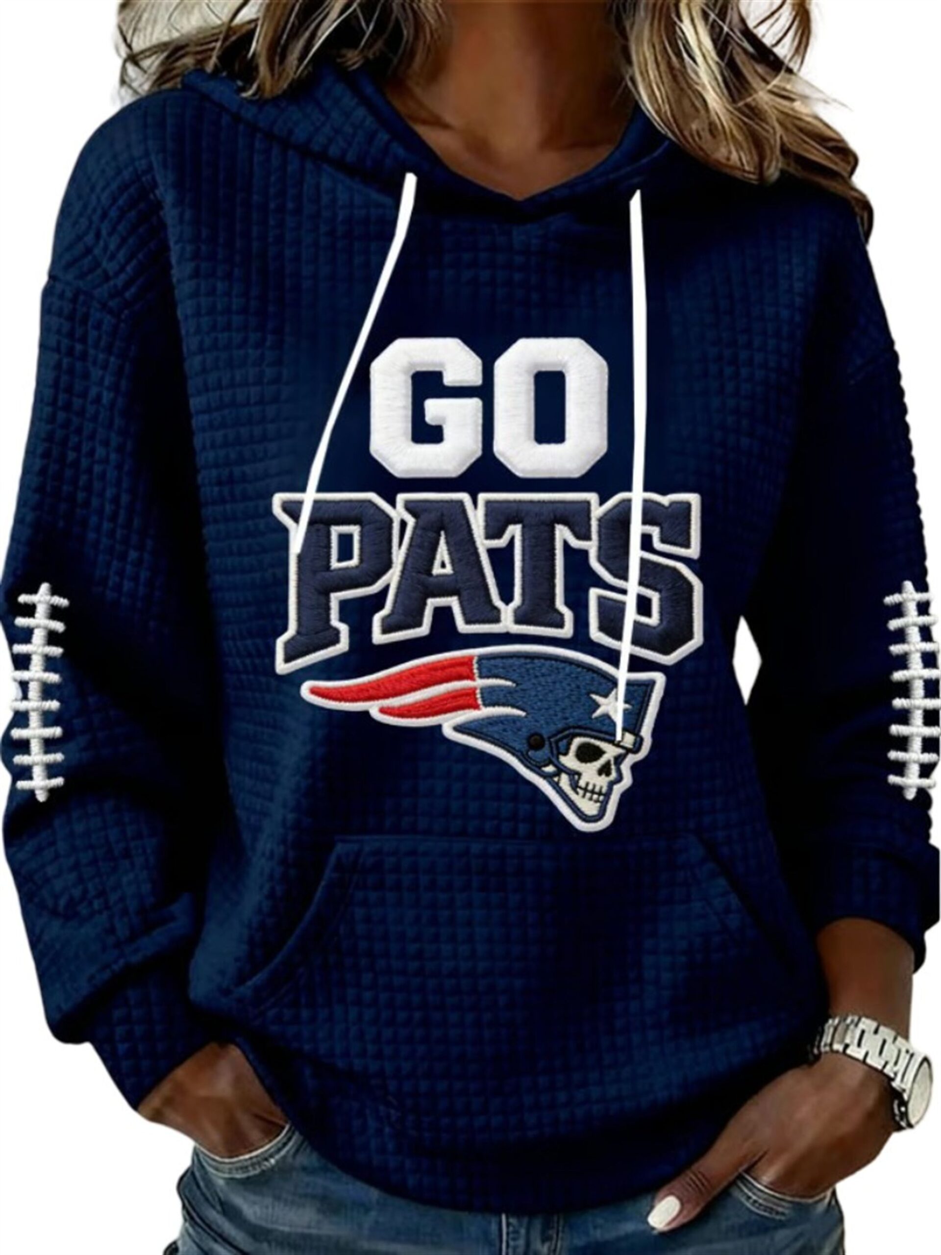 2026 NE Patriots Go Pats Waffle Hoodie 1 2026 NE Patriots Go Pats Waffle Hoodie 1