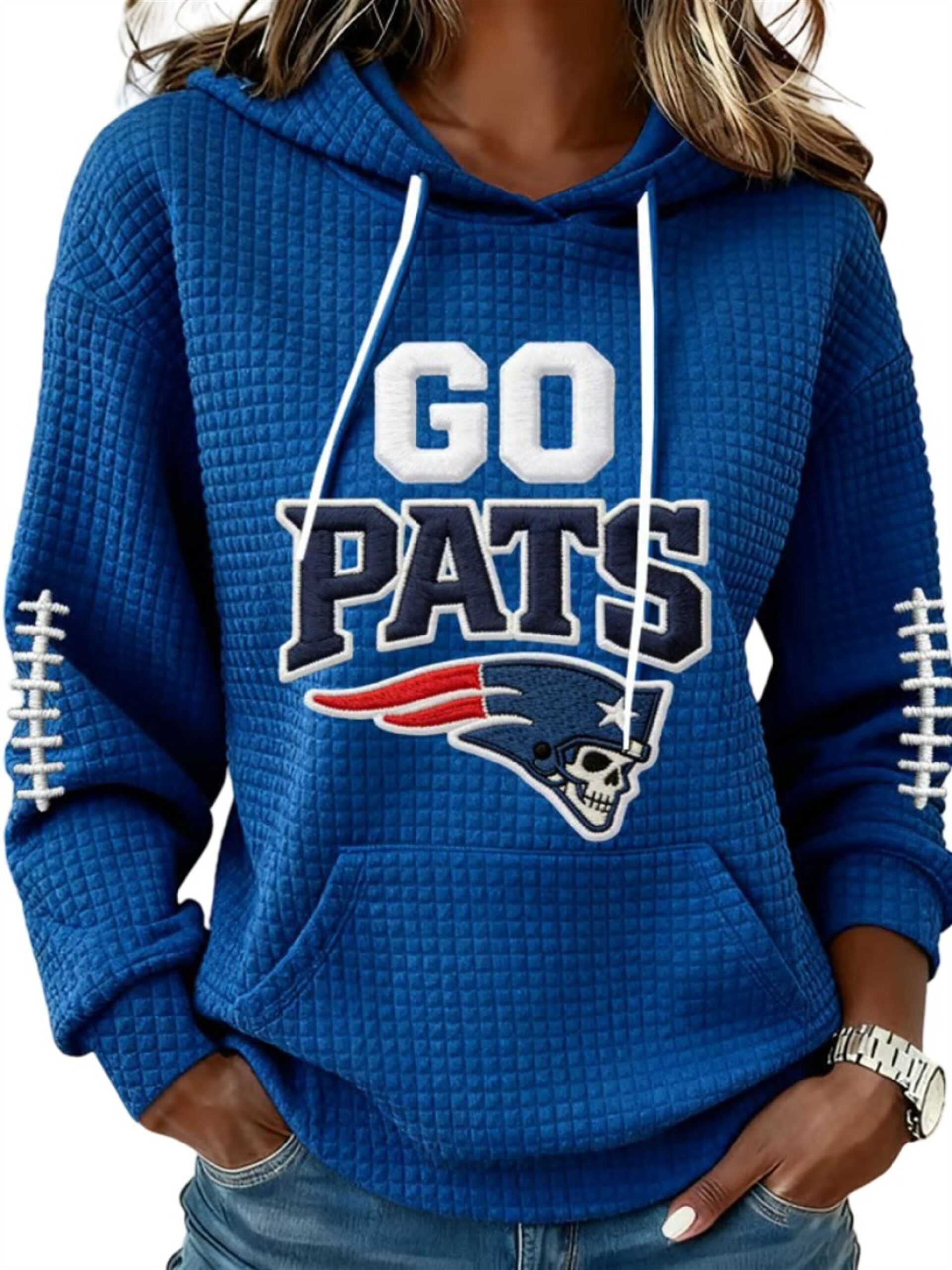 2026 NE Patriots Go Pats Waffle Hoodie 2 2026 NE Patriots Go Pats Waffle Hoodie 2