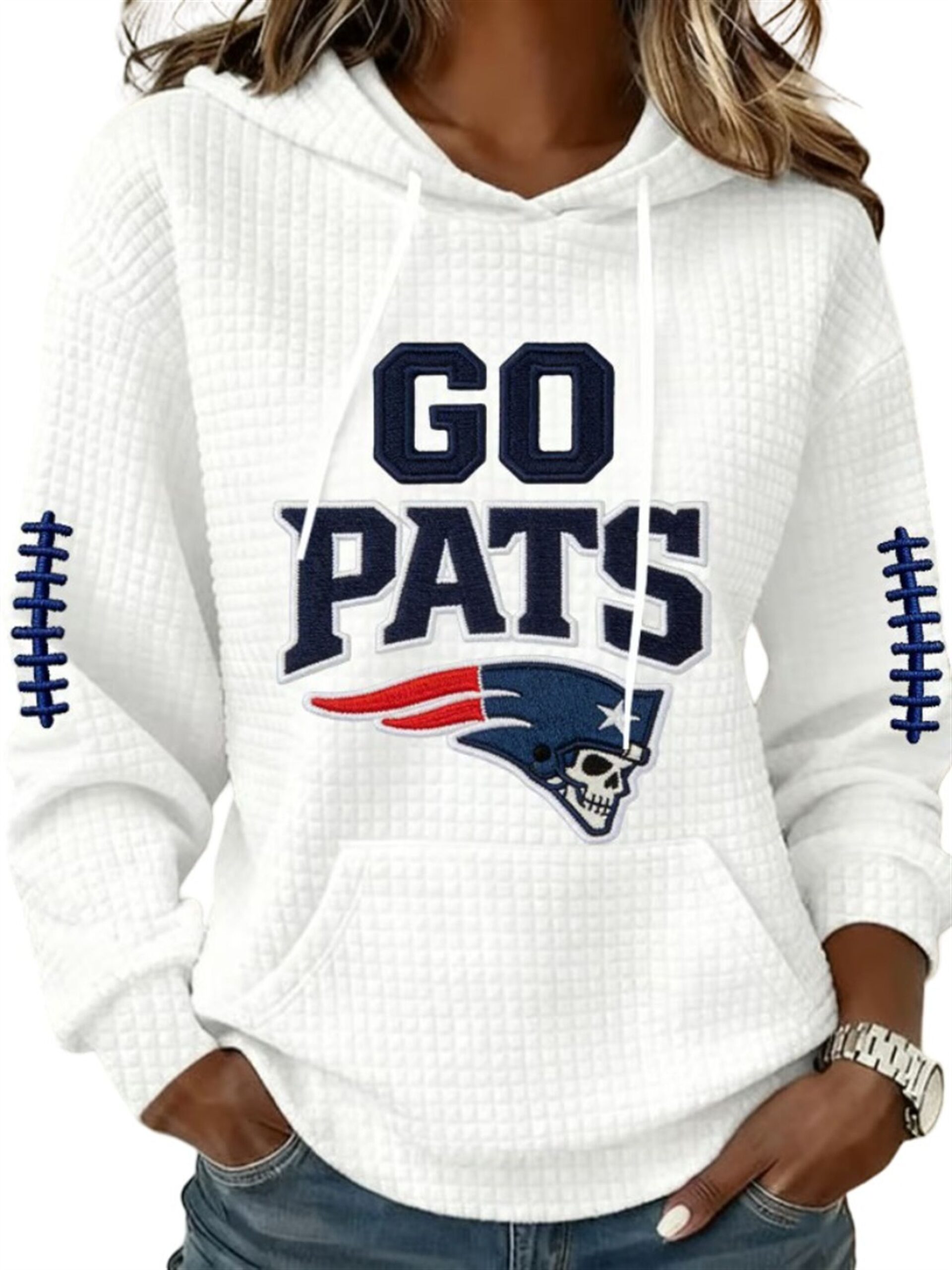 2026 NE Patriots Go Pats Waffle Hoodie 3 2026 NE Patriots Go Pats Waffle Hoodie 3
