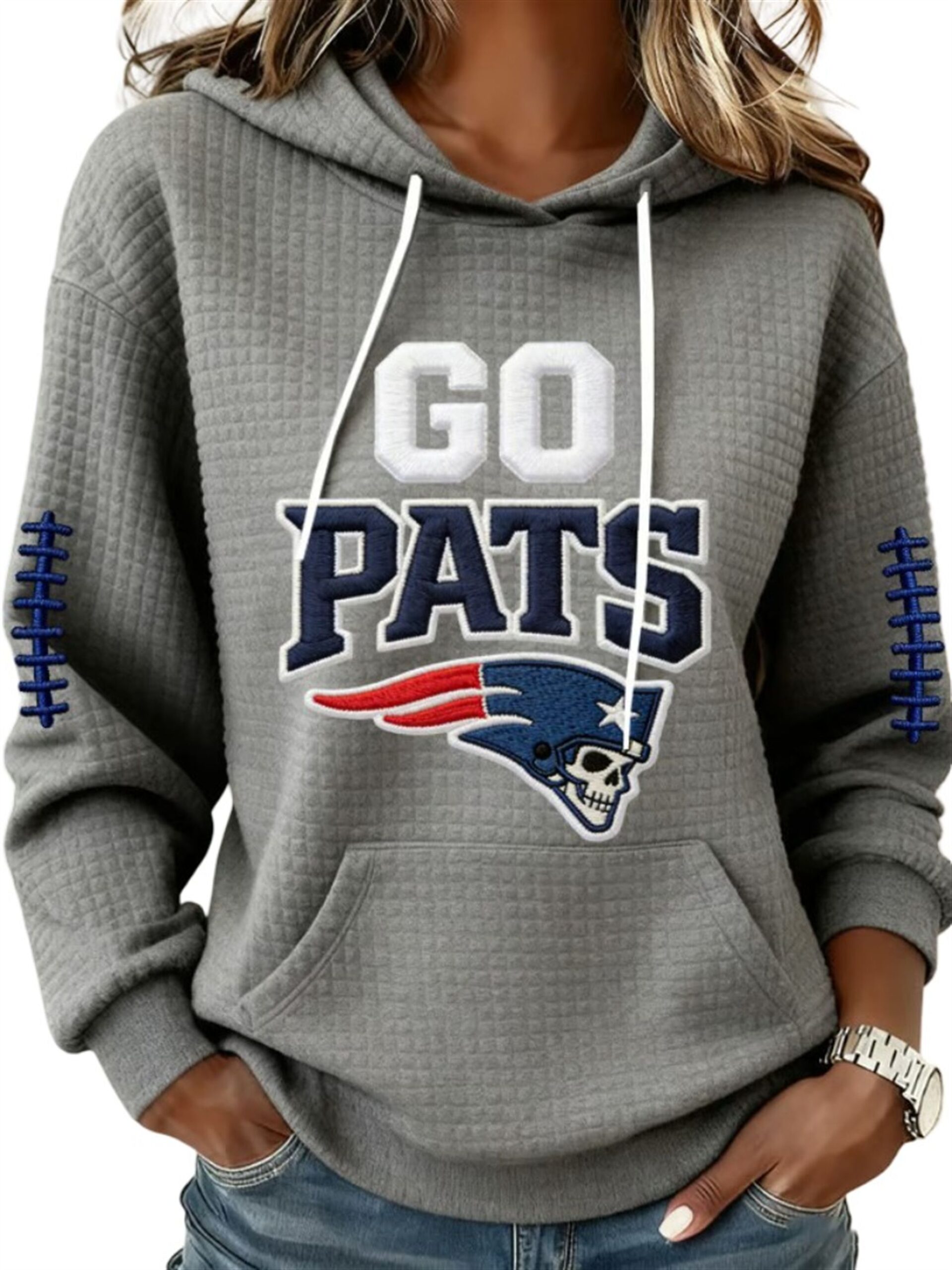 2026 NE Patriots Go Pats Waffle Hoodie 4 2026 NE Patriots Go Pats Waffle Hoodie 4
