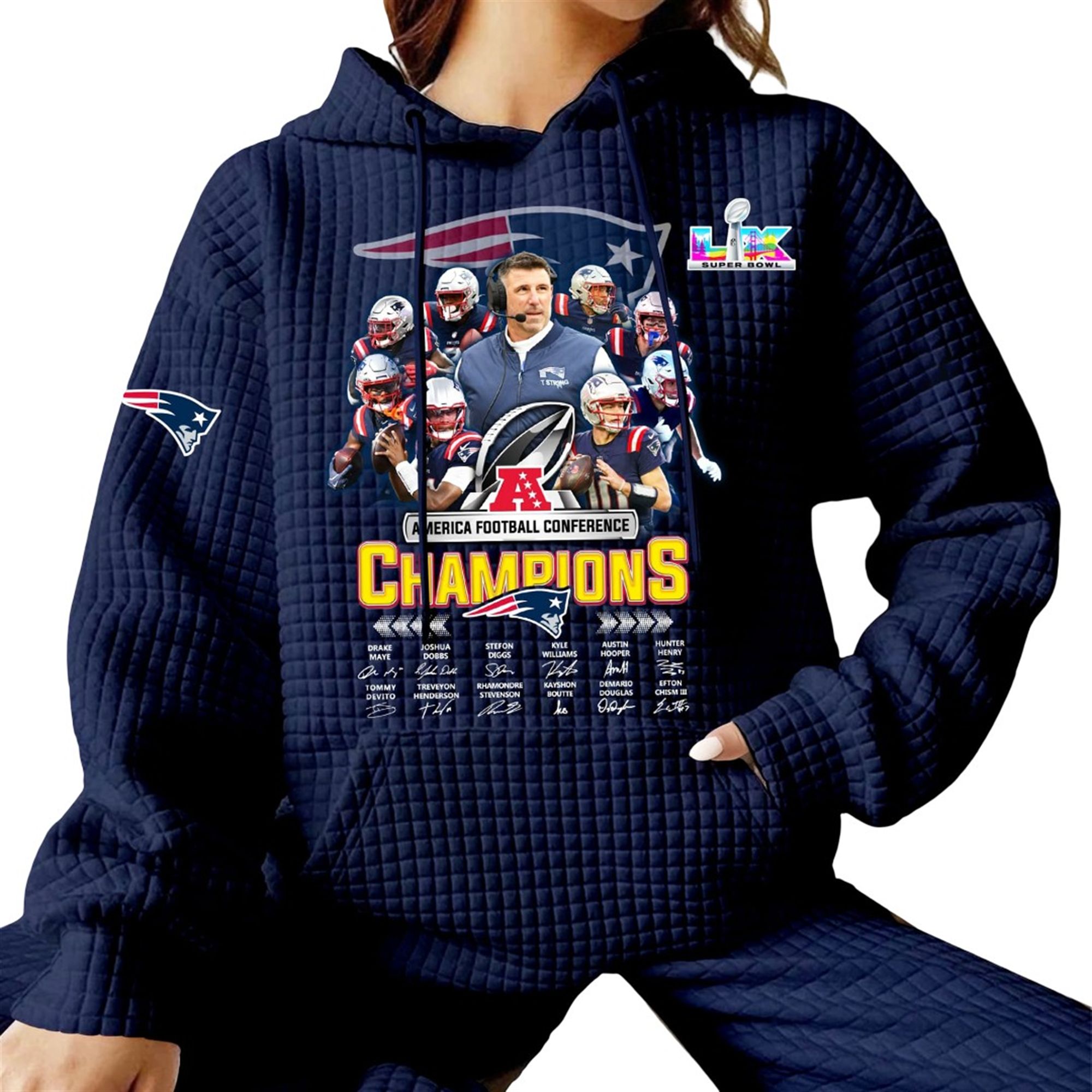 2026 Patriots AFC Champions SB LX Waffle Hoodie 3 2026 Patriots AFC Champions SB LX Waffle Hoodie 3