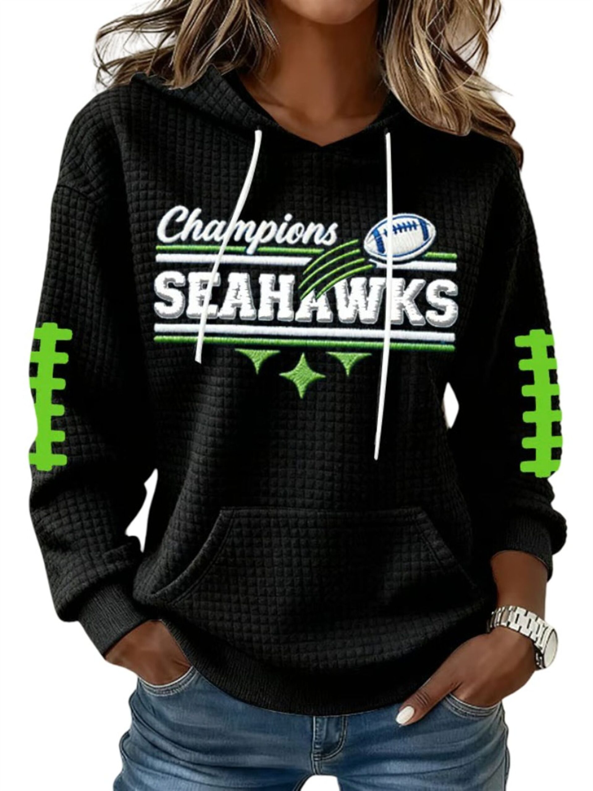 2026 Seahawks Football Champions Waffle Hoodie 3 2026 Seahawks Football Champions Waffle Hoodie 3