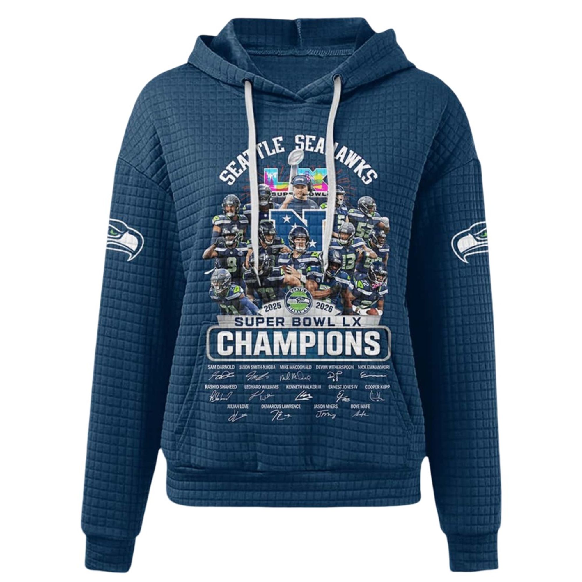 2026 Seahawks SB LX Champions Waffle Hoodie 2 2026 Seahawks SB LX Champions Waffle Hoodie 2