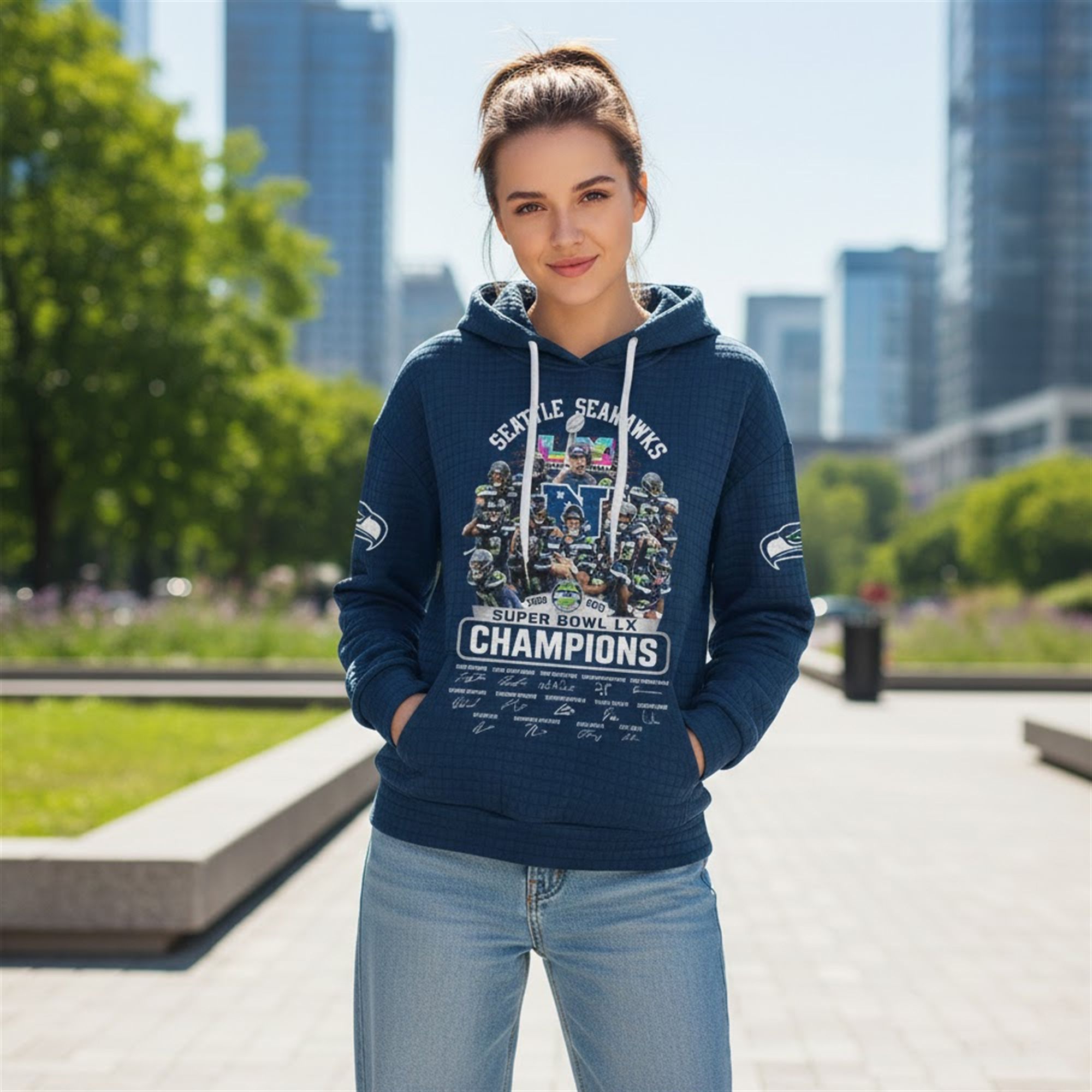 2026 Seahawks SB LX Champions Waffle Hoodie 88 2026 Seahawks SB LX Champions Waffle Hoodie 88