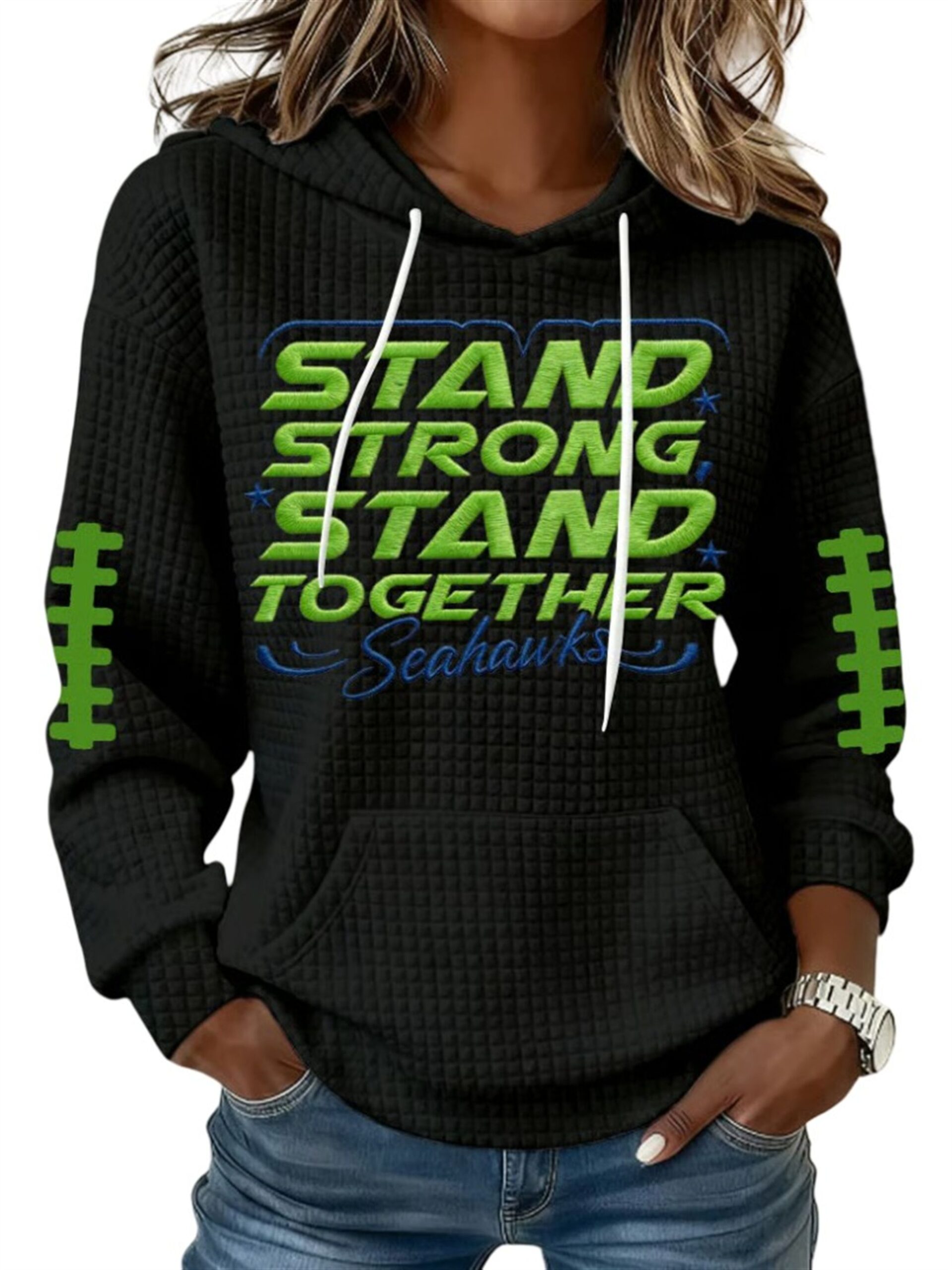 2026 Seahawks Stand Strong Stand Together Waffle Hoodie 1 2026 Seahawks Stand Strong Stand Together Waffle Hoodie 1