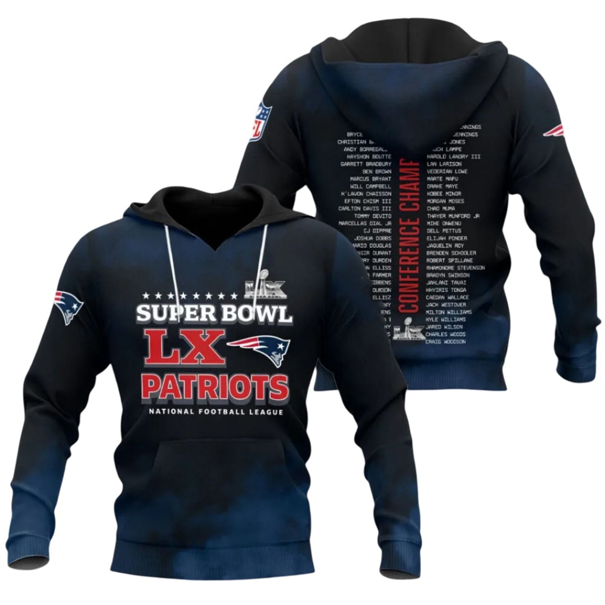 2026 SB LX Champions Patriots Conference Champions Shirt 2 28 2026 SB LX Champions Patriots Conference Champions Hoodie