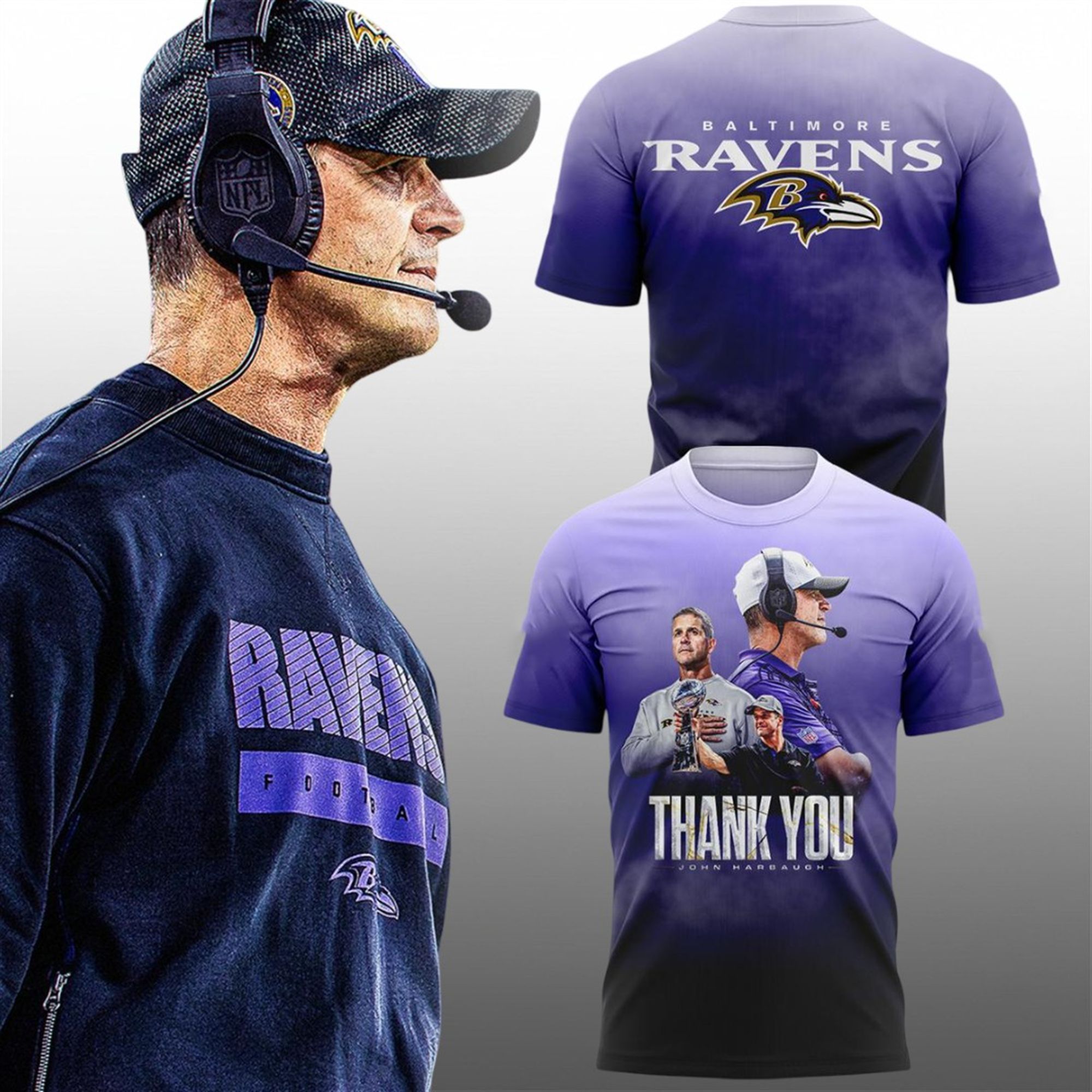 Ravens Thank you Coach Harbaugh Ombre Hoodie 2 3 Ravens Thank you Coach Harbaugh Ombre Shirt