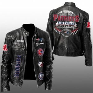 NE Patriots Since 1960 Motorcycle Leather Jacket 2