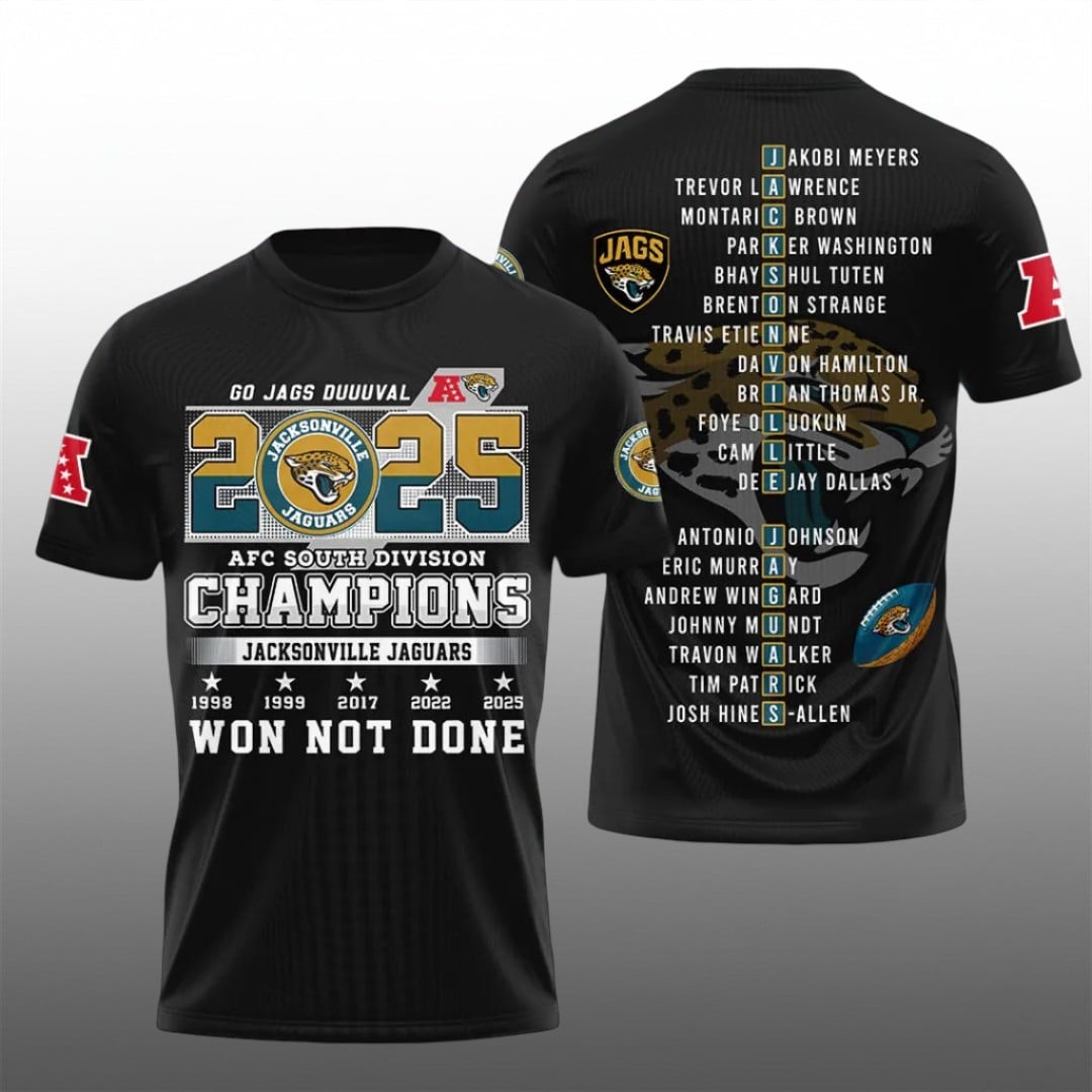 5 Jaguars Go Jags Duuval 2025 AFC South Division Champions Shirt 5 Jaguars Go Jags Duuval 2025 AFC South Division Champions Shirt
